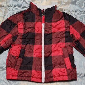 Healthtex infant red & black buffalo plaid puffer jacket, EUC, size 12M